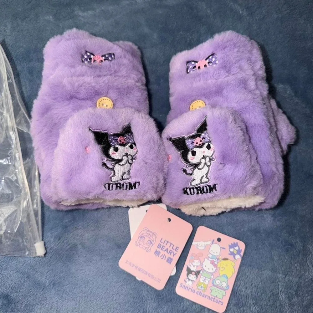 Kuromi purple convertible flip-top mittens
